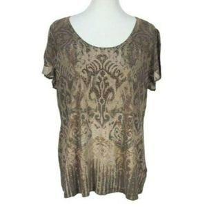 B.L.E.U.Woman's Aztec Brown Metallic Short Sleeve Blouse Size 1X